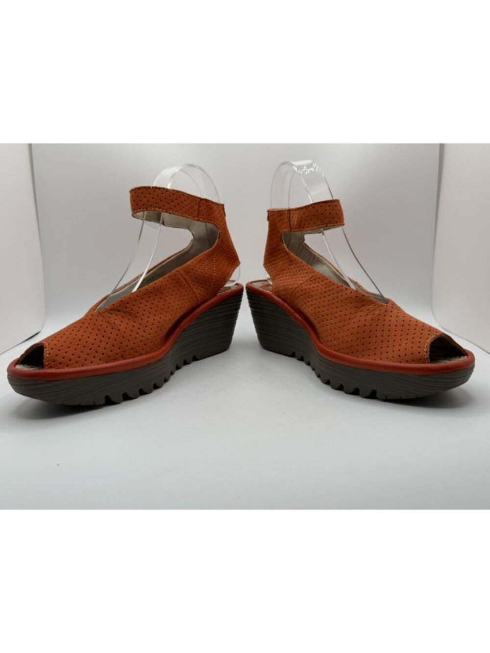 Fly London Yala Wedge Sandal Size EU37/ US6.5 Orange Perforated Leather Shoes - Picture 6 of 13